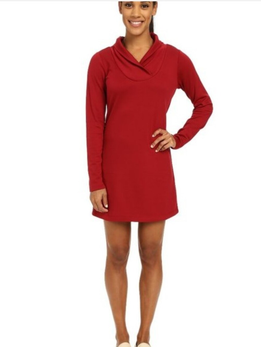 Lole Calm Burgundy Red Long-Sleeve Cowl Neck Dress